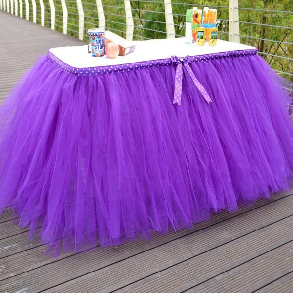 

tulle table skirt purple three layer ice silk fabricfor bowknot wedding decor birthday baby shower party decoration tablecloth1