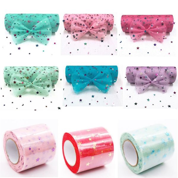 

glitter sequin star tulle roll 10 yard 15cm spool tutu wedding decoration organza laser diy craft birthday party supplies, Black;white