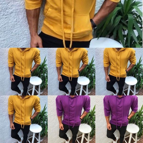 

pfjj3 2019 men's hooded slim solid men's sports fit color half sleeve 2019 half hooded slim fit casual sports sweater sweatersolid, Black