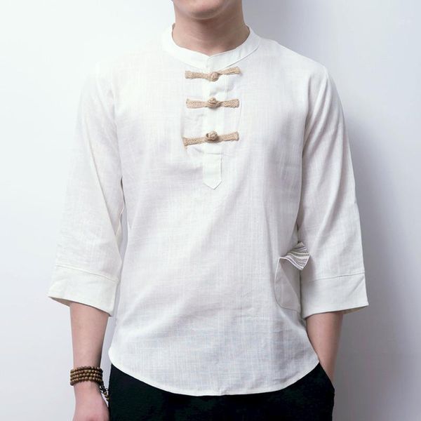 

new summer linen cotton shirt casual men's half sleeved shirts loose chinese style breathes cool button clothes1, White;black