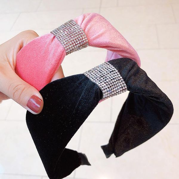 

2020 new women elegant crystal wide side sponge velvet hairbands solid headband hair holder lady fashion hair accessories h wmttsy, Black;brown
