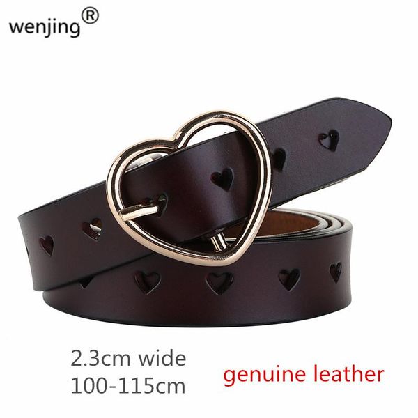 

2020 new women real leather belt with hollow fleece design love pin buckle cowhide genuine leather belt, Black;brown