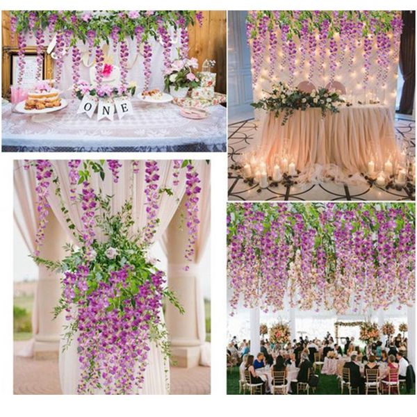 

12 pack silk artificial ivy leaves wisteria flower garlands hanging for home kitchen garden office party wedding wall de bbyoye
