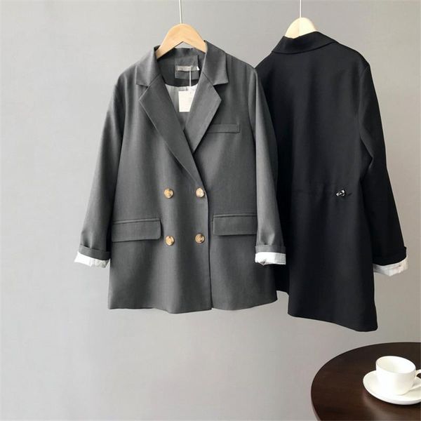 

women's jackets uumaysari boutique double breasted office solid color suit coat long sleeve loose fashion autumn and winter, Black;brown
