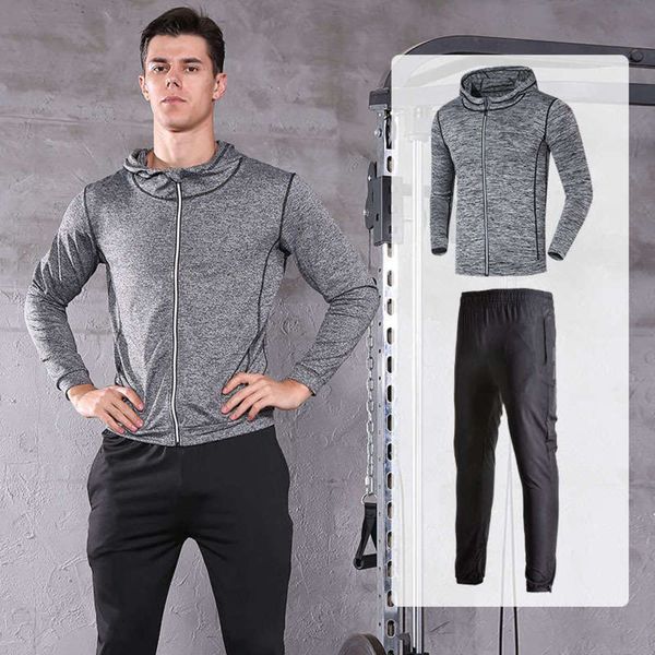 

hoodie running men's quick drying tights long sleeve sports training casual sweater autumn and winter fitness clothes, Gray