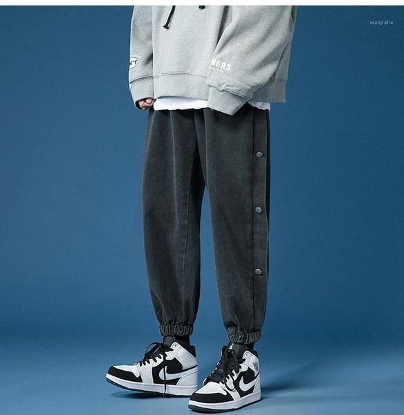 

men's and women's slacks black denim jeans men couple style loose feet blue button-decorated clothes1
