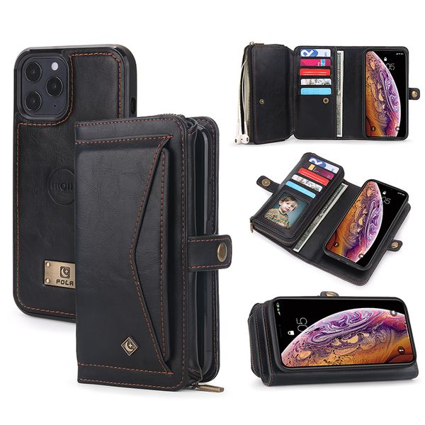 

multifunctional tri-fold wallet case for iphone12 11pro xr xs max 7plus 8 zipper wallet case for samsung note20 note10 plus