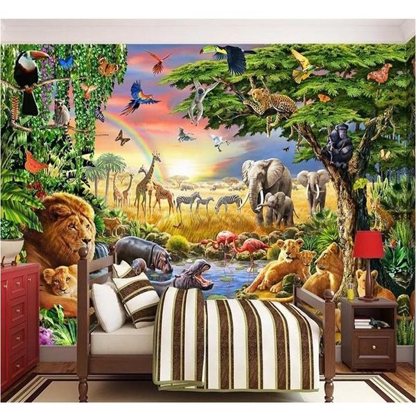 

custom p mural non-woven wallpaper 3d cartoon grassland animal lion zebra children room bedroom home decor wall painting