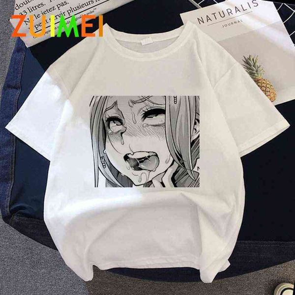 Mulheres anime japonês ahegao harajuk impressão t-shirt tops 2020 verão moda curto manga camiseta menina, gota navio g220228