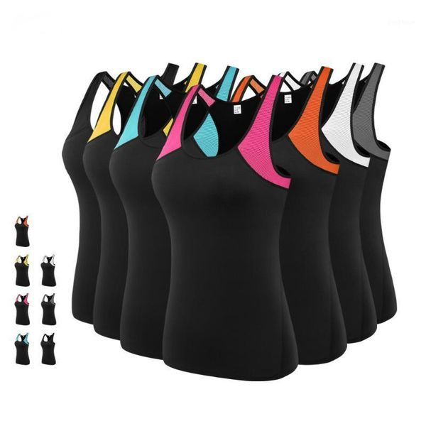 

yoga outfits female sport sleeveless shirt exercise workout sports t-shirts women running singlets gym clothing tights1, White;red