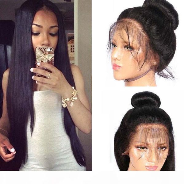

brazilian glueless full lace human hair wigs for black women brazilian silky straight full lace wigs with baby hair natural hairline, Black;brown