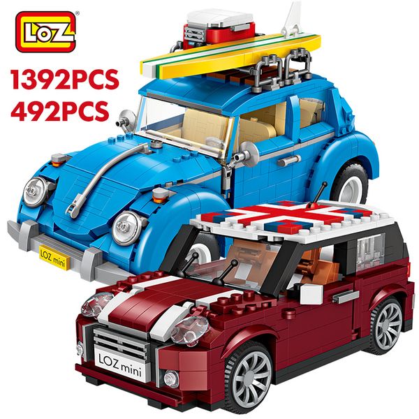 

loz technic mini building blocks vehicle assemable educational for children beetle creatored police truck car bricks toys