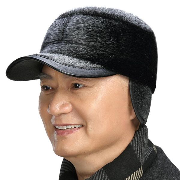 

средний пожилой aged осень зима теплая bomber шляпы мужчины папа hat высокая имитация норка волос plus velvet плотная кожа pu tab cap jllivh, Black;white