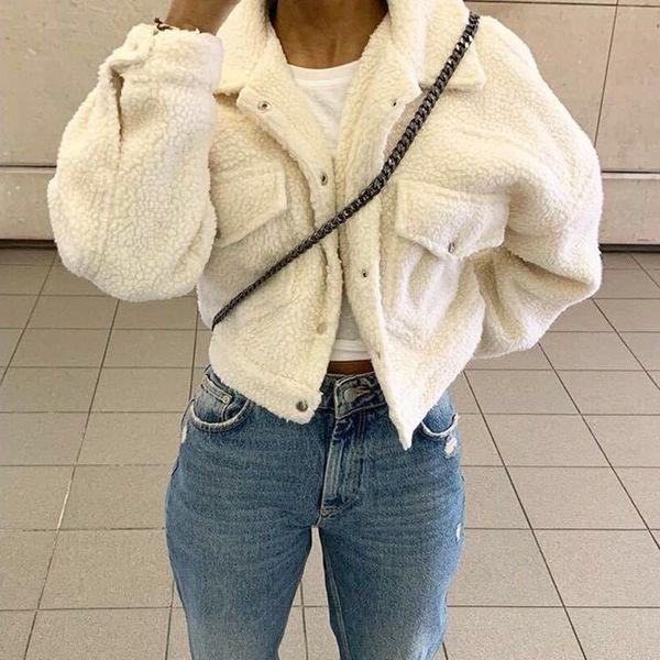 

women thick warm teddy bear pocket fleece jacket zip up outwear overcoat fur coat