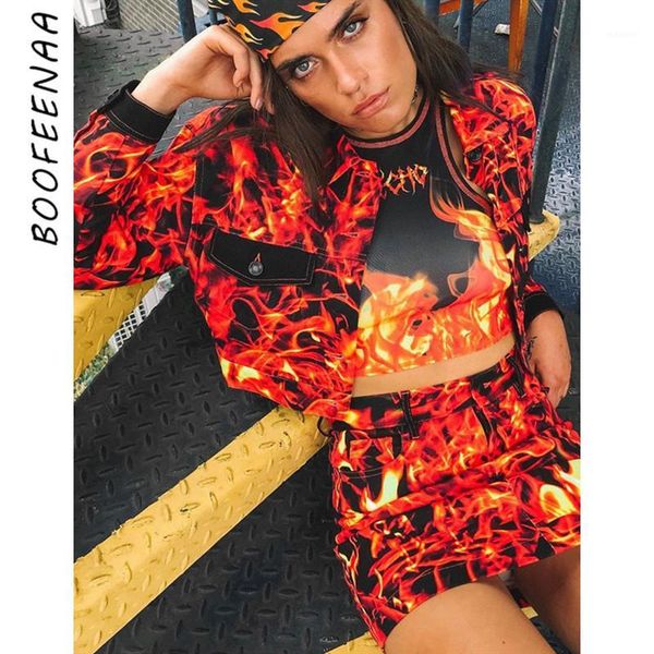 

boofeenaa flame printed bomber jacket women streetwear coats and jackets wind breaker cardigan fall winter outwear c67-ad171, Black;brown