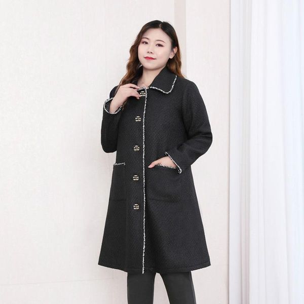 

4xl to 10xl extra-large size casual coat female spring autumn midi long sleeve pockets women jackets outerwear t20216t, Black;brown
