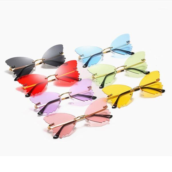 

butterfly sunglasses personality metal women men fashion rimless flame sun glass dazzling mirror luxury cat eye eyewear uv4001, White;black