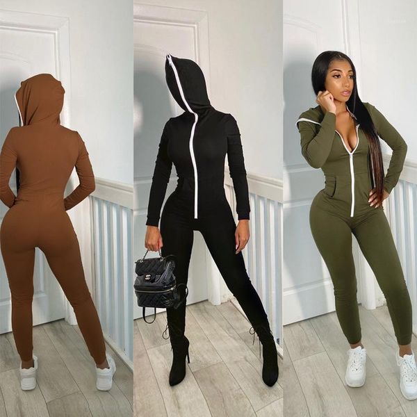 

oluolin women jumpsuit long sleeve bodycon solid winter sport fitness bodysuits high elasticity zippers playsuits outdoor1, Black;white