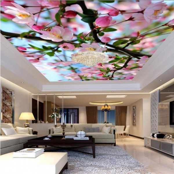 

Dropship Custom Beautiful Peach Blossom Green Leaf Flowers Wallpaper Large Mural Ceiling Decoration Background Wallpaper Mural