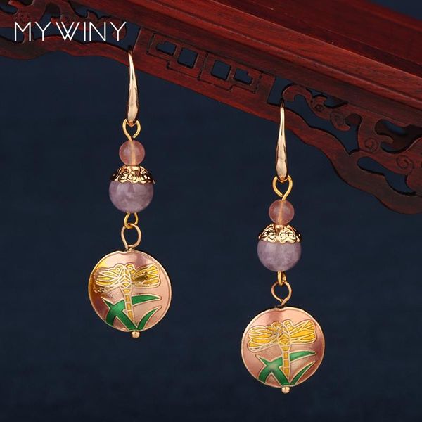 

dangle & chandelier 3 colors mywiny fashion copper jewelry vintage earrings women,chinese wind enamel cloisonne dragonfly, Silver