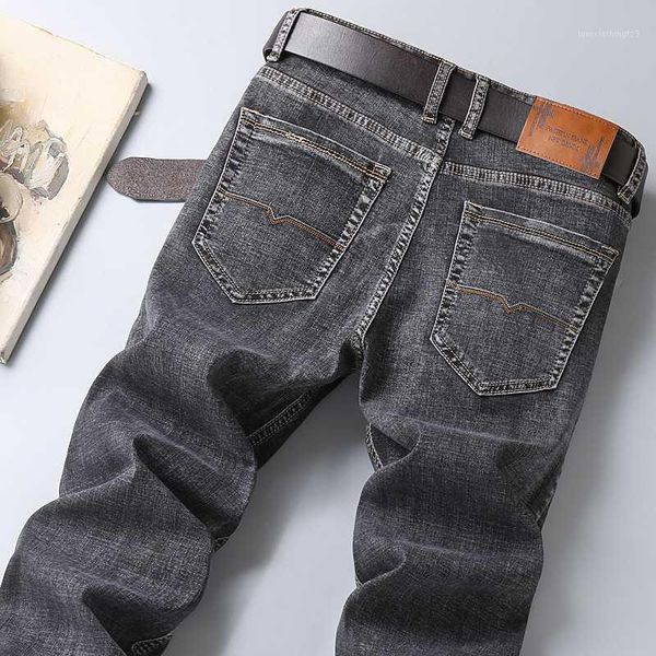 

men's jeans 2021 autumn men's stretch-fit business smart casual classic style fashion denim trousers male loose gray pants 0461, Blue
