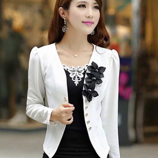 

new blazer female slim outerwear blazer elegant spring autumn outerwear coat plus size women ladies jacket clothes 201102, White;black