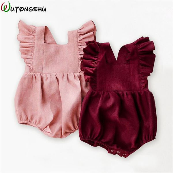 Bebê recém-nascido meninas babados one-peças macacão sem mangas cor sólida backless infantil macacão outfits verão bebê menina roupas 201028