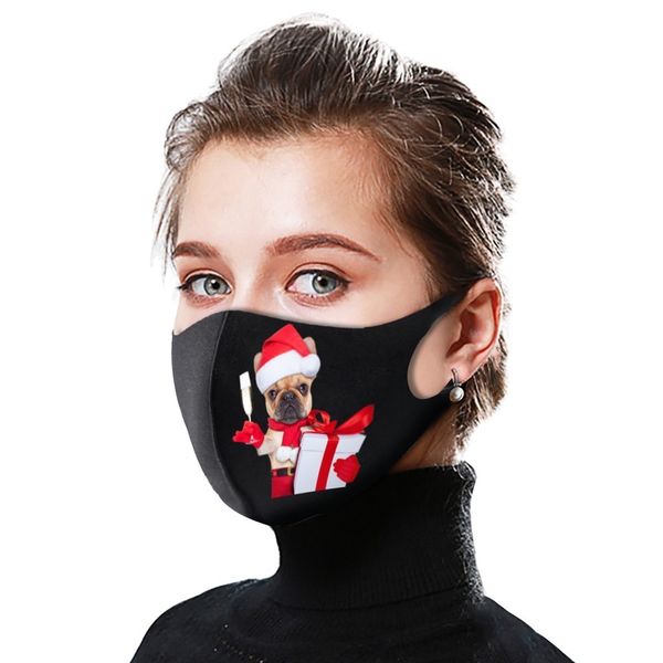 

face christmas dog printed mouth 1pc merry xmas party masks for women men ice silk washable black mask mascarillas
