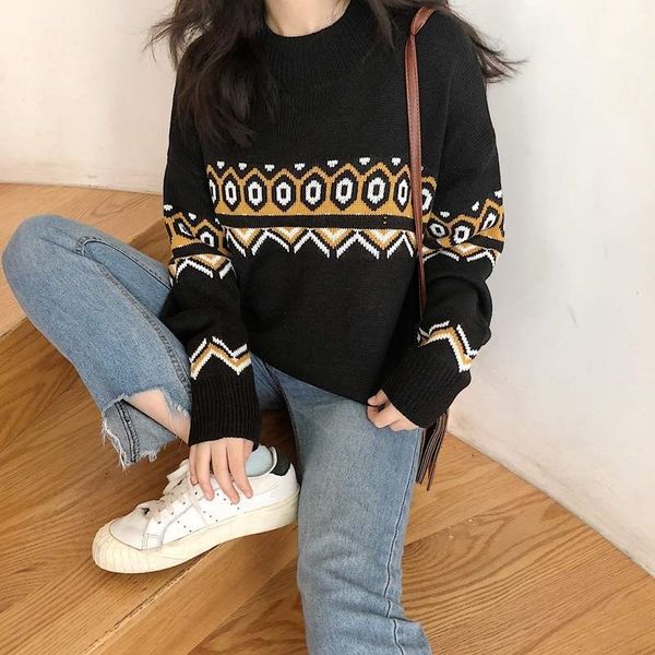

very fairy sweater women's new autumn winter 2019 korean loose student lazy pullover sweater t1qxa, White;black