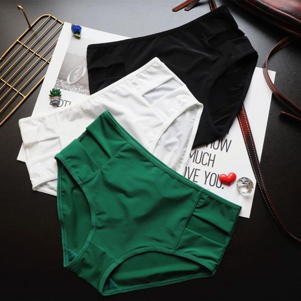 

women's panties 2021 women mid-waist hollow out ladies underwear ice silk breathable hip lift briefs female, Black;pink