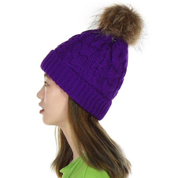 

beanie/skull caps women knitted hat windproof thickened fuzzy ball solid gifts fashion outdoor sports ear protective comfortable warm winter, Blue;gray