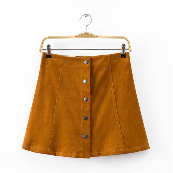 

women vintage corduroy a line skirt high waist single breasted straight streetwear female gorgeous daily wear short skirts, Black