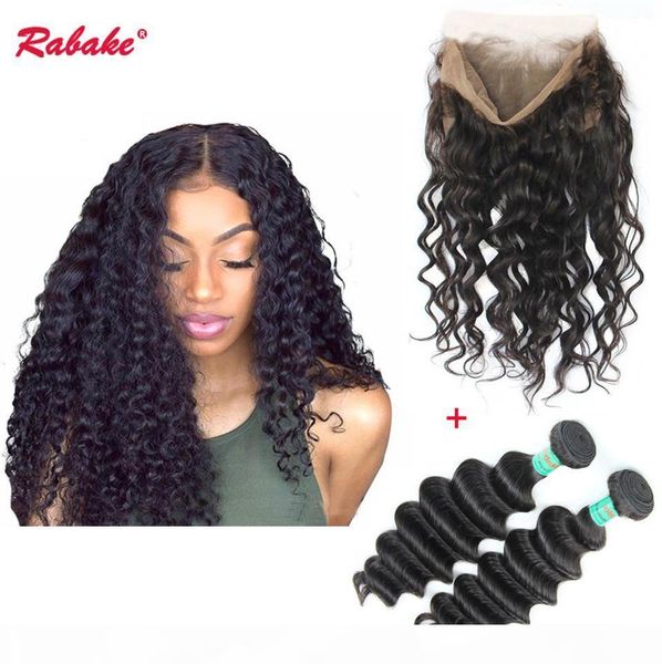 

loose deep wave 360 frontal with 2 or 3 bundles rabake brazilian virgin hair bundles with 360 lace frontal closure weave extensions, Black;brown