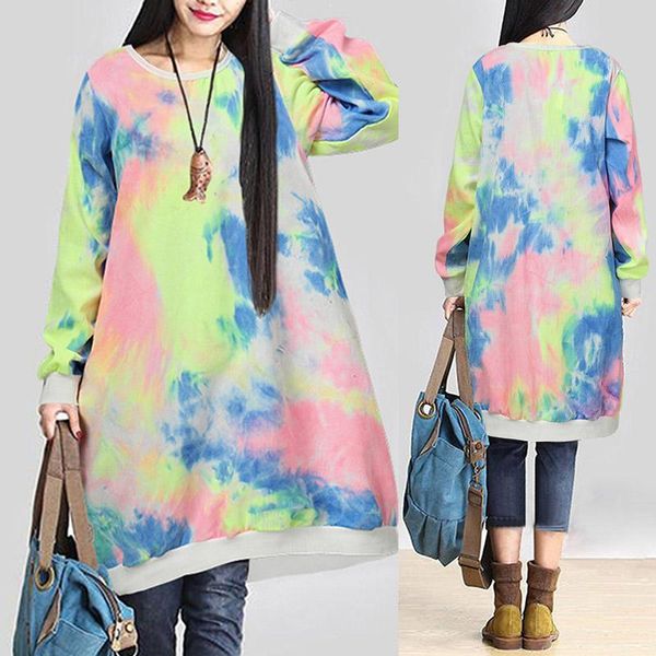 

зима платье кафтан celmia женщины vintage tie-краситель печатные винтажные толстовки толстовки платья 2020 мода длинным рукавом повседневная, Black;gray