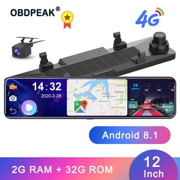 

obepeak smart 12" android 4g wifi car rearview camera mirror dvr 3 split screen 24h monitoring adas dual dash car video recorder1