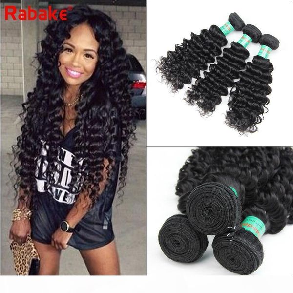 

brazilian virgin hair deep wave bundles 3 4pcs grade brizilian human hair extensions rabake deep curly cuticle aligned wavy weaves, Black