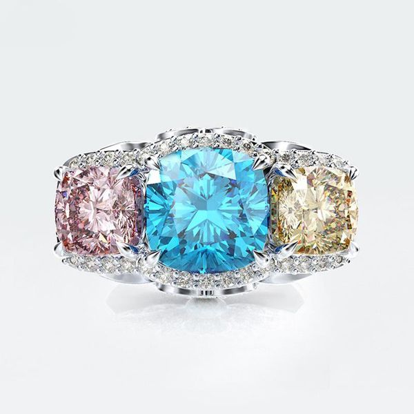 

cluster rings treddy 100% 925 sterling silver ring bohemia luxury aquamarine citrine quartz gemstone women wedding engagement, Golden;silver