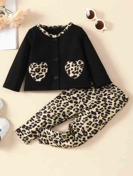 

baby leopard heart embroidery jacket & pants she, White