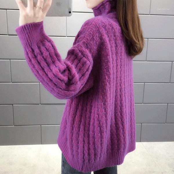

2021 knitted thick loose fashion pullover femme streetwear turtleneck women sweater autumn winter long sleeve jumper1, White;black