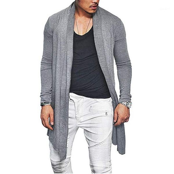 

man autumn casual cardigan asymmetric solid color wrap coat outwear slim male overcoat open stitch h91, Tan;black