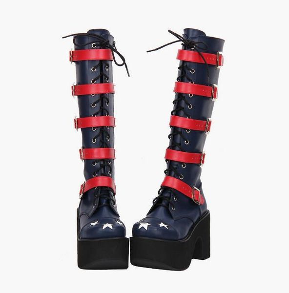 

angelic imprint mori girl motorcycle punk boots lady lolita boots woman high heels pumps women princess party shoes 33-47 10cm, Black