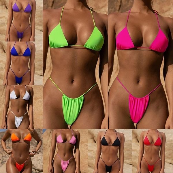 

2pcs women summer swimwear bikini set bra tie side g-string thong beach triangle suit swimsuit bathing suit swimming suit, White;black