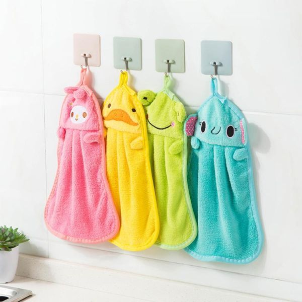 

1pcs hand towels absorbent coral fleece cloth kitchen towel easy clean cute animal kitchen bathroom hanging wipe towel