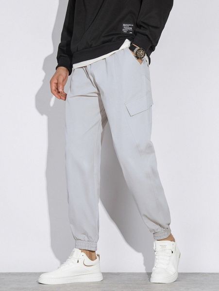 

men flap detail drawstring waist pants y6nj#, Black
