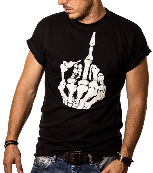 

спорт 2019 смешные мужские gothic rock футболка череп средний палец летняя мода tee shirt