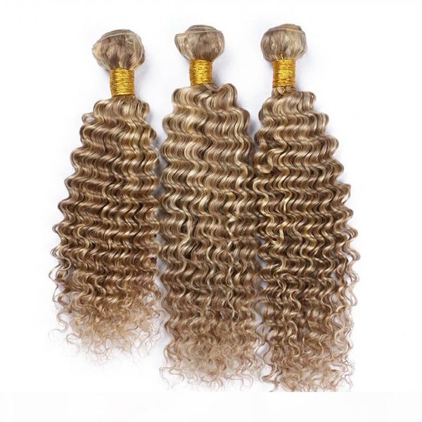 

#8 613 highlight mixed piano color virgin brazilian human hair extensions deep wave 3pcs piano color human hair weave bundles double wefts, Black;brown