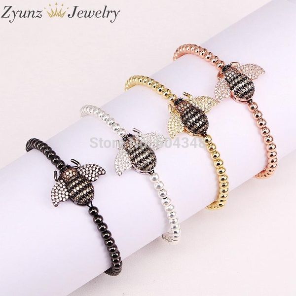 

charm bracelets 5 strands zyz300-4817 woman mix color copper beads 4mm insect cubic zirconia bracelet cz adjustable, Golden;silver