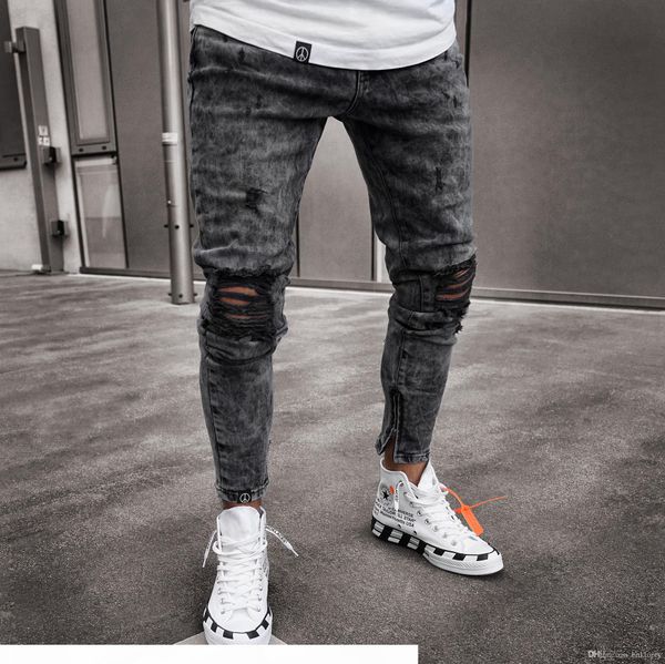 

men clothes 2020 hip hop sweatpants skinny motorcycle denim pants zipper designer black jeans mens casual men jeans trousers, Blue