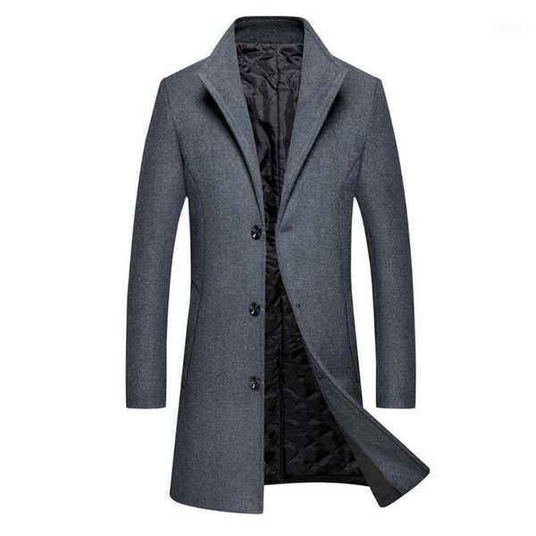 

autumn and winter new woolen coat men's slim mid-length wool trench coat men's thick woolen fashion wild1, Black