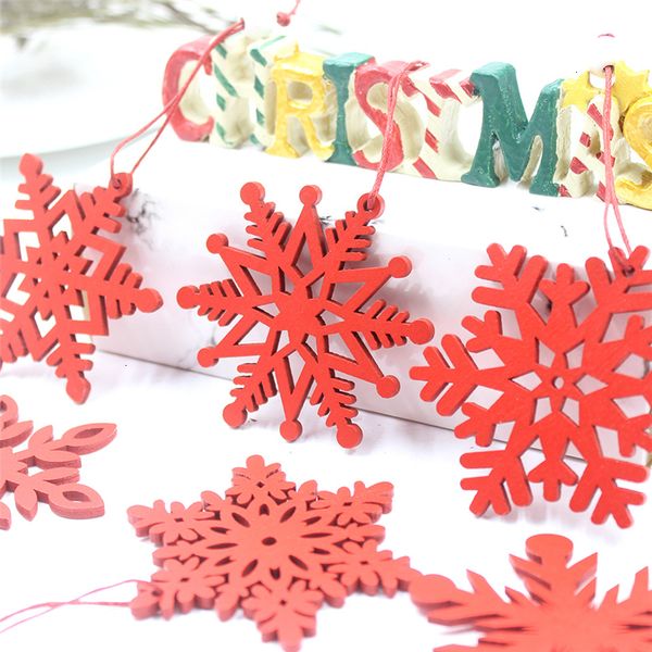 

red / sets 6 white pieces pendant christmas tree snowflake flake decoration wooden crafts t3i51090 4
